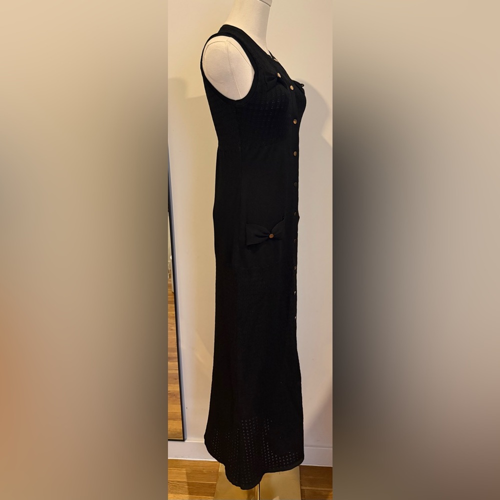 Commense Pointelle Split Button Sweater Dress Black - Picture 4 of 10